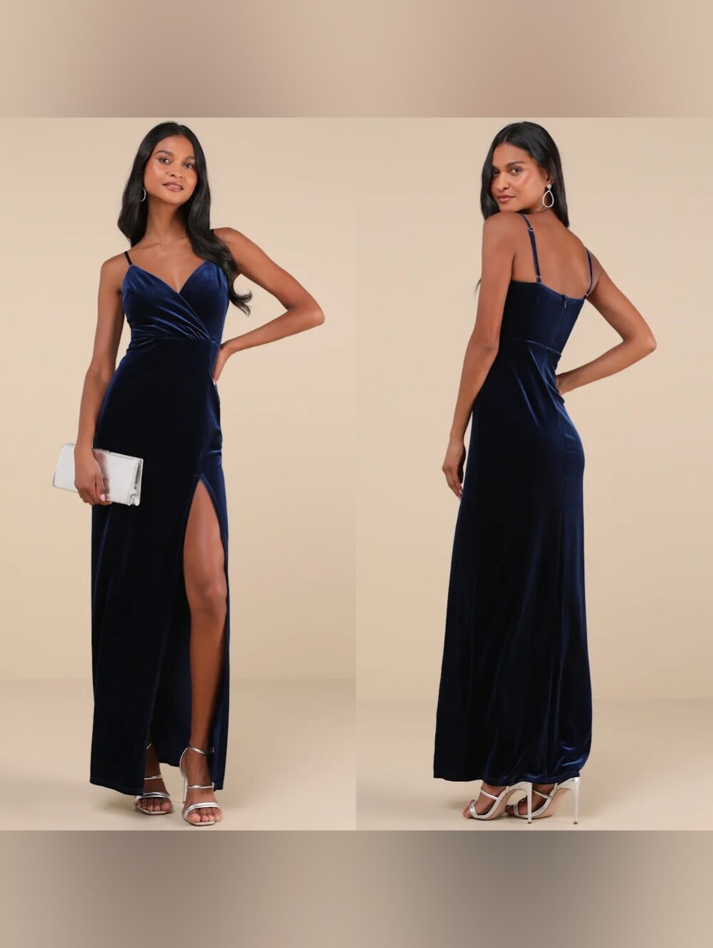 Lulus Graceful Glamour Navy Blue Velvet Surplice Maxi Dress L Wedding Party Prom